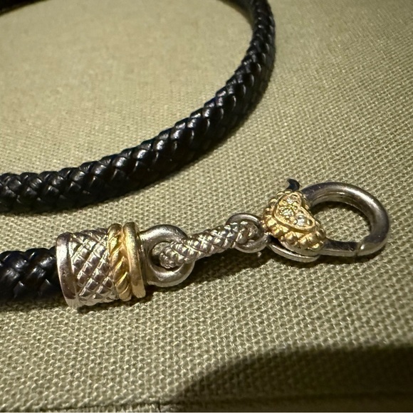 Judith Ripka 18k / Sterling Silver Leather Cord Necklace with Heart Clasp - Picture 2 of 8